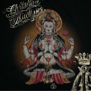 Christian Audigier lucky laxmi tee with rhinestones